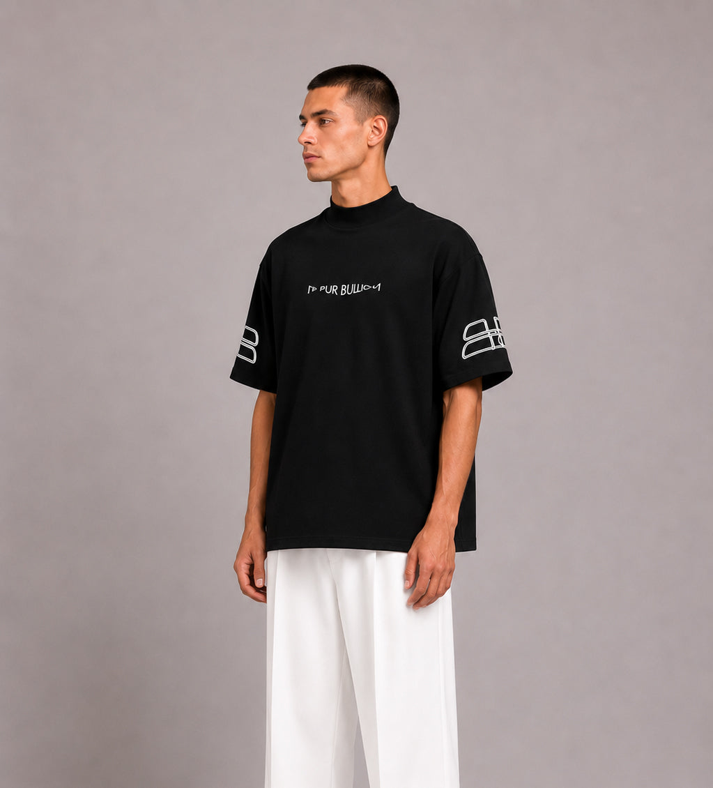 LE PUR BULLION Black Cotton Twisted logo T-Shirt